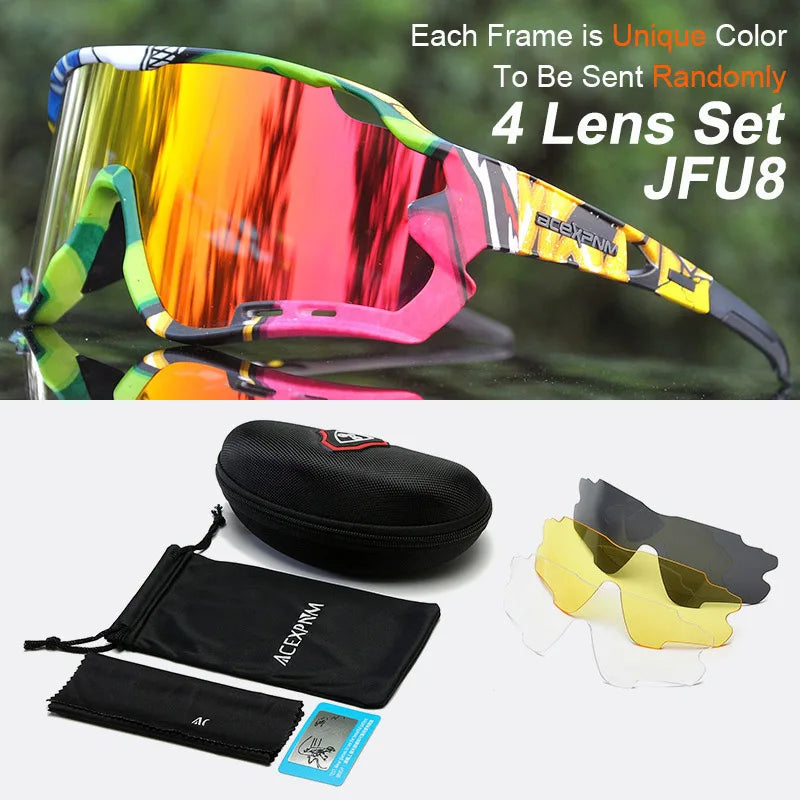 ACEXPNM Polarized Mountain Bike Cycling Glasses Outdoor Sports Cycling Goggles UV400 4 Lens Cycling Eyewear Men Women Sunglasses