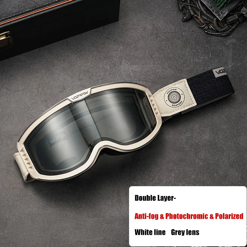 Vozapow Motorcycle Goggles Photochromic 3 IN 1 Retro Cycling Sunglasses Anti-Fog Windproof Polarized Motocross Riding Glasses