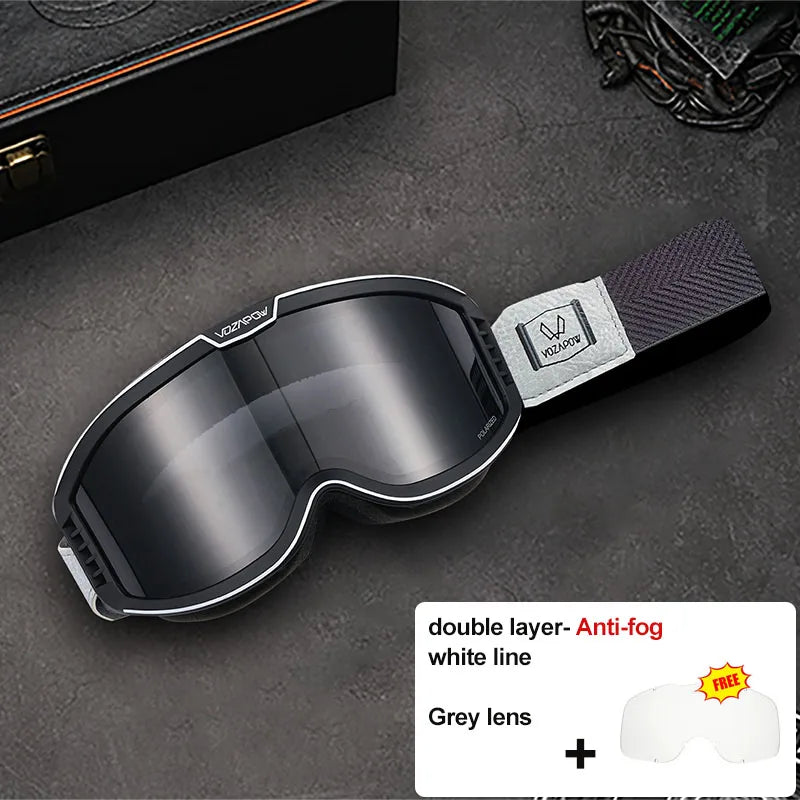 Vozapow Motorcycle Goggles Photochromic 3 IN 1 Retro Cycling Sunglasses Anti-Fog Windproof Polarized Motocross Riding Glasses