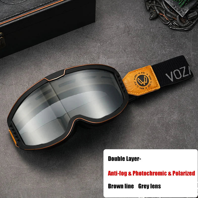 Vozapow Motorcycle Goggles Photochromic 3 IN 1 Retro Cycling Sunglasses Anti-Fog Windproof Polarized Motocross Riding Glasses