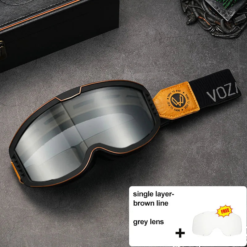 Vozapow Motorcycle Goggles Photochromic 3 IN 1 Retro Cycling Sunglasses Anti-Fog Windproof Polarized Motocross Riding Glasses