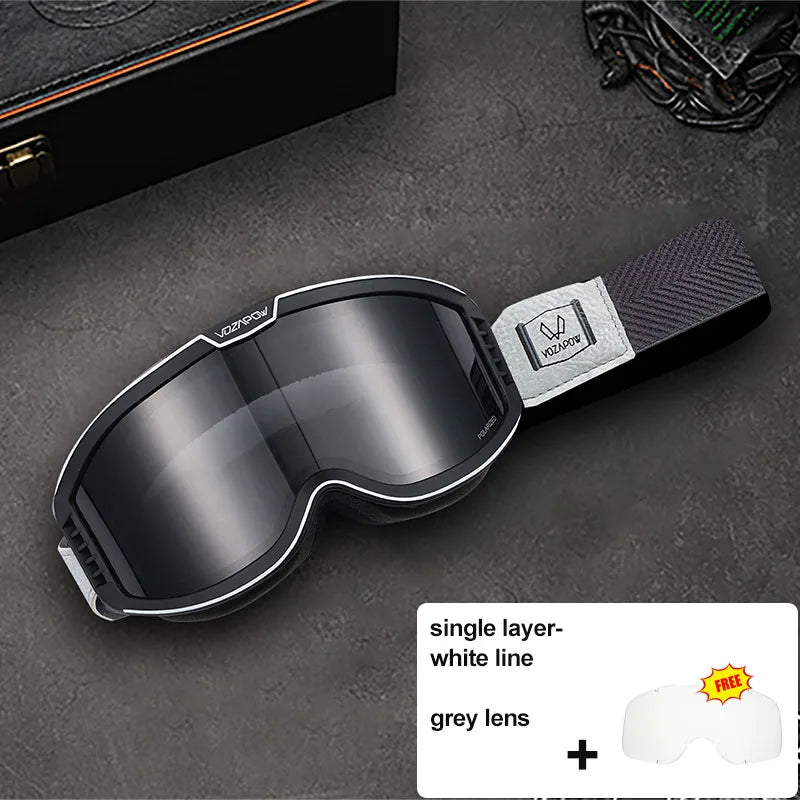 Vozapow Motorcycle Goggles Photochromic 3 IN 1 Retro Cycling Sunglasses Anti-Fog Windproof Polarized Motocross Riding Glasses