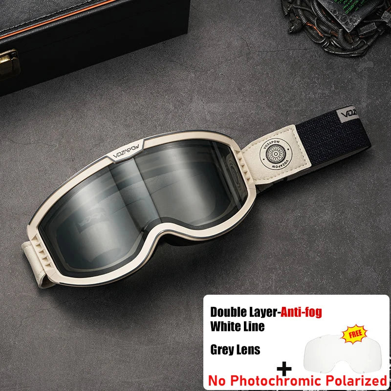 Vozapow Motorcycle Goggles Photochromic 3 IN 1 Retro Cycling Sunglasses Anti-Fog Windproof Polarized Motocross Riding Glasses