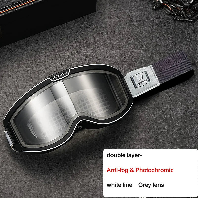 Vozapow Motorcycle Goggles Photochromic 3 IN 1 Retro Cycling Sunglasses Anti-Fog Windproof Polarized Motocross Riding Glasses
